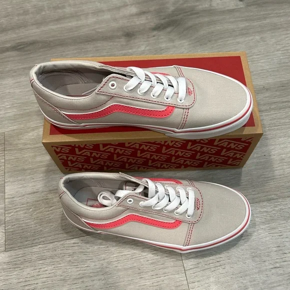 New in Box - Girls Vans Size 6 WARD SNEAKER IN POP STITCH GRAY/HONEYSUCKLE - Picture 3 of 9